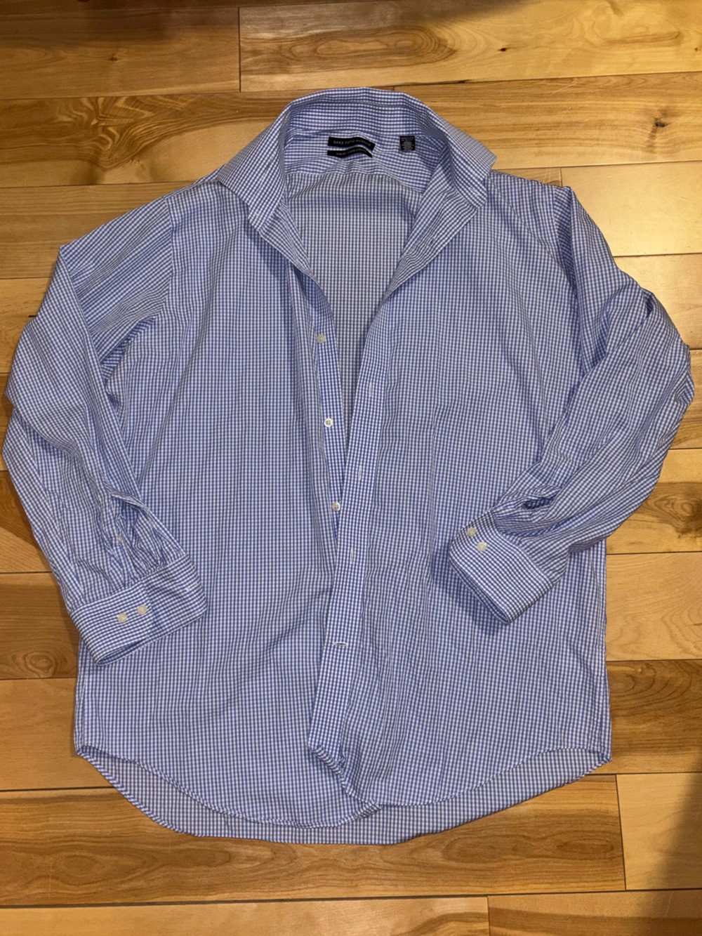 Saks Fifth Avenue Light Blue Micro-Check Dress Shirt